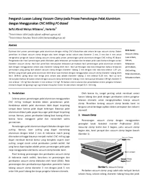 Pdf Pengaruh Luasan Lubang Vacuum Clamp Pada Proses Pemotongan Pelat