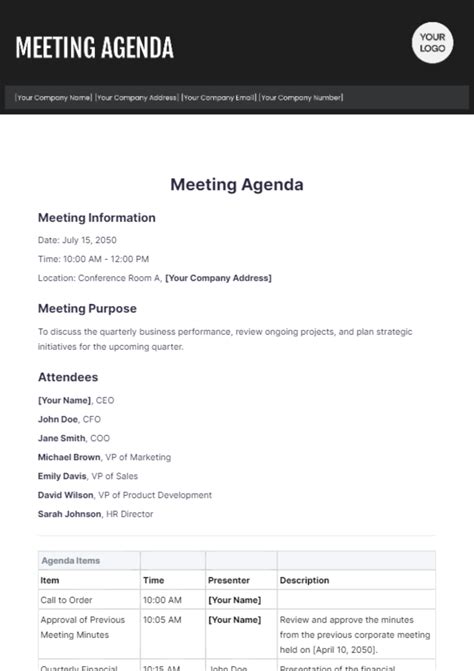 Free Meeting Agenda Templates And Examples Edit Online And Download