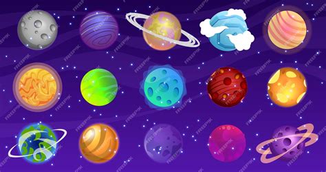 Conjunto De Planetas De Dibujos Animados Diseño De Juego De Universo Colorido Vector Premium