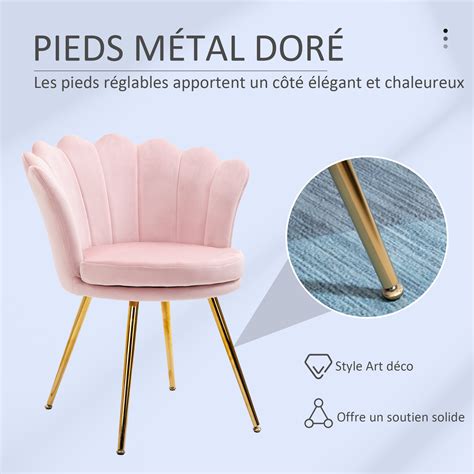 Chaise coquillage HOMCOM Velours rose Pieds métal dorés