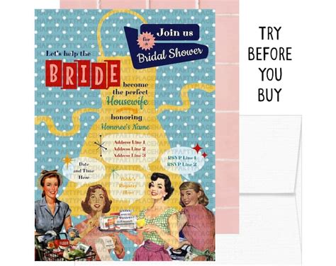 Printable Diy Retro Housewife Theme Bridal Shower Party Invitations Etsy