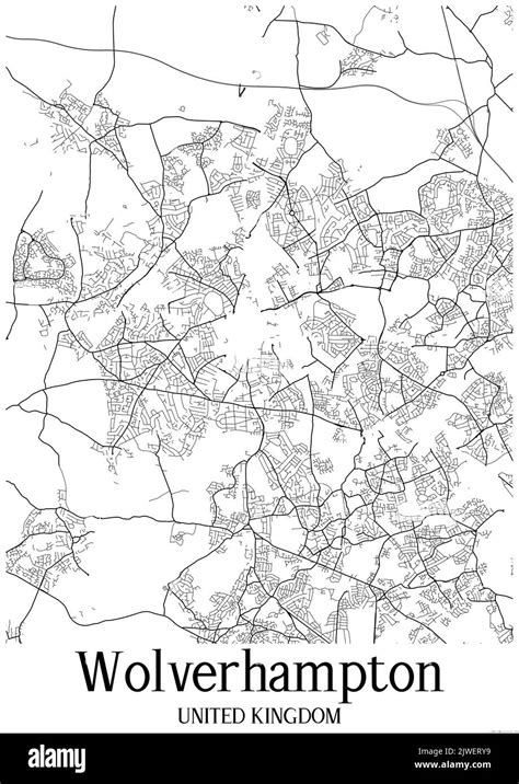 Black And White Urban Map Of Wolverhampton United Kingdomthis Map