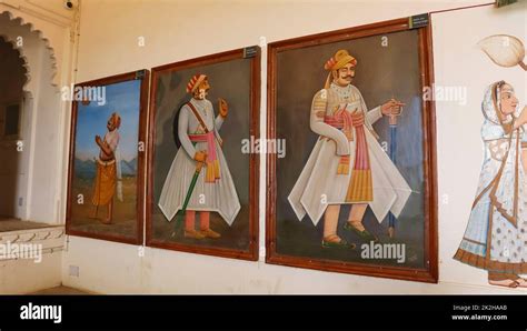 Paintings of Bappa Rawal, Maharana Sanga and Maharana Kumbha Inside the Fateh Prakash Palace ...