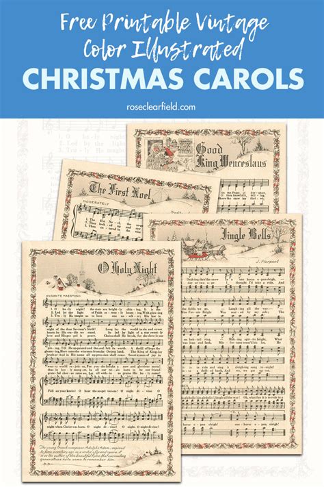 Free Printable Vintage Green Illustrated Christmas Carols • Rose Clearfield