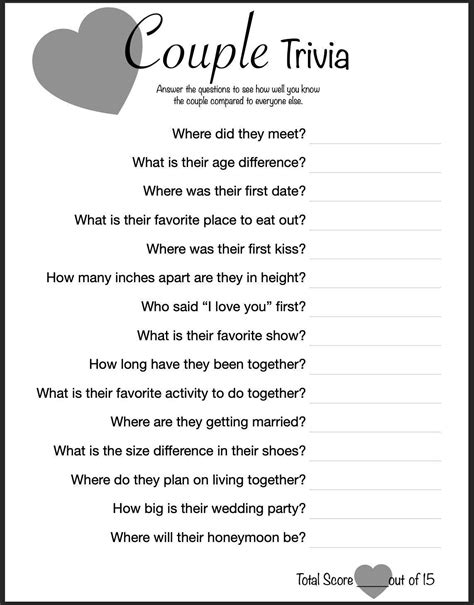 Bridal Shower Game Couple Trivia Digital Download/printable - Etsy