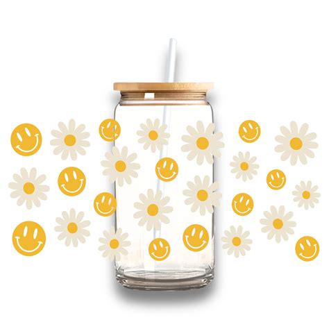 Glass Tumbler With Straw And Lid Smiley Daisy A Lil Luxury