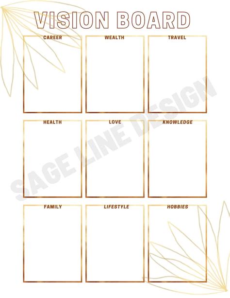 Printable Vision Board Template Gold Etsy