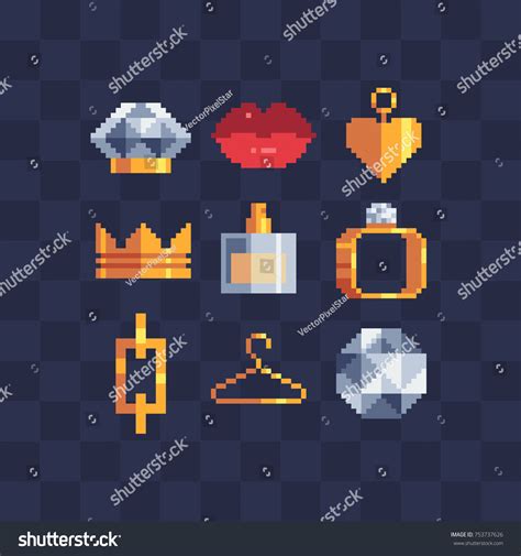 Pixel Art Icon Set Womens Accessories Stock Vector Royalty Free