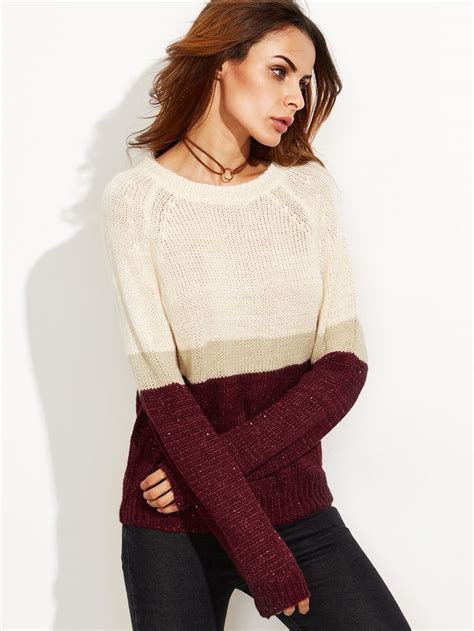 Shop Color Block Raglan Sleeve Sweater Online Shein Offers Color Block