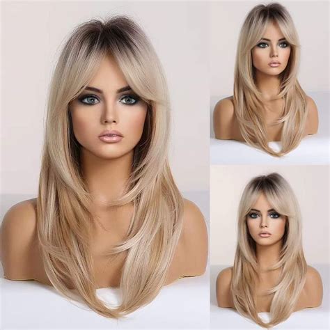 Alanhair Long Ombre Blonde Wigs For Women Haircube Layered Synthetic