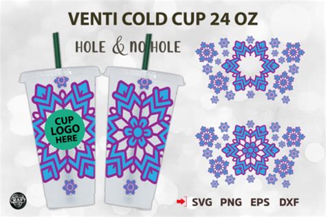 Snowflake Christmas Venti Cold Cup 24oz Graphic By LazyCraftlab