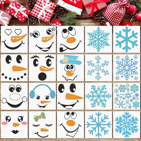 Amazon 20 Pieces Christmas Snowman Face Stencils Reusable Snowman