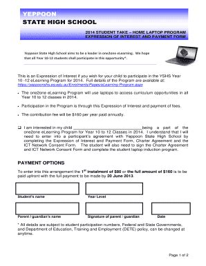 Fillable Online Yeppoonshs Eq Edu Laptop Expression Of Interest