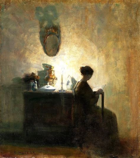 Interior With The Artists Wife Reading By The Candlelight Painting