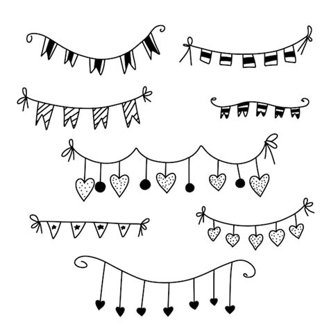 Premium Vector Garland Of Heart Flags Doodle Hand Drawn Love Bunting