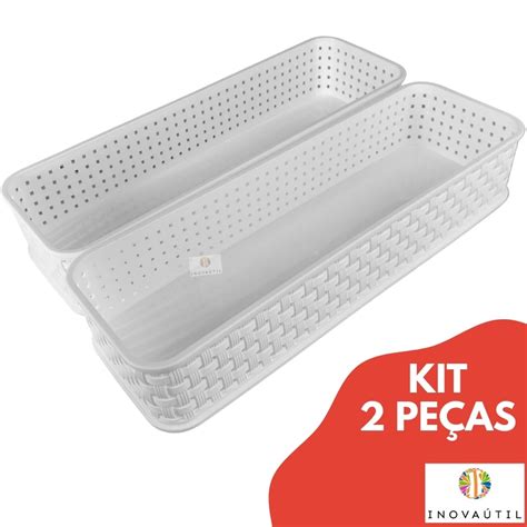 Organizador de Gaveta Branco kit C 2 Peças Organizador Modular