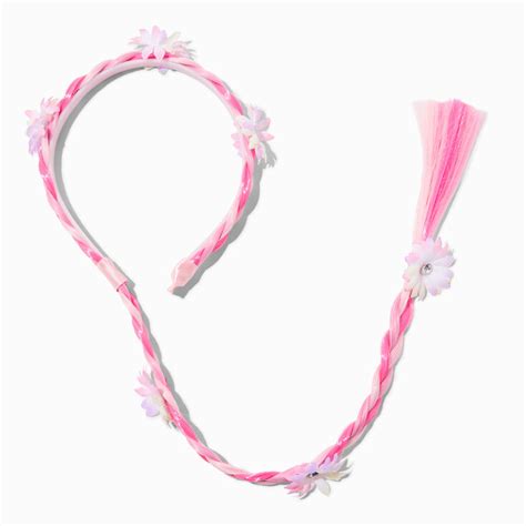 Claire S Club Pink Flower Braided Headband Claire S Us