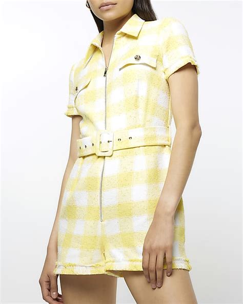 Yellow Gingham Short Sleeve Playsuit River Island