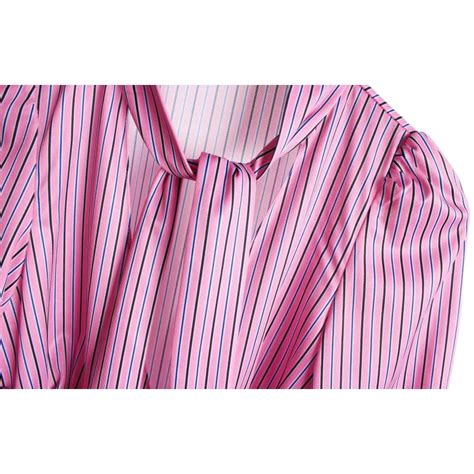 Balenciaga Striped Pussy Bow Ruched Waist Peplum Top EvaChic