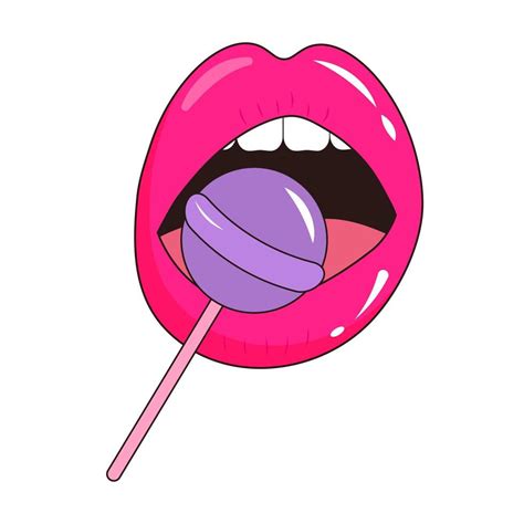 Sexy Glossy Half Opened Mouth With Lollipop In Pop Art Style Female