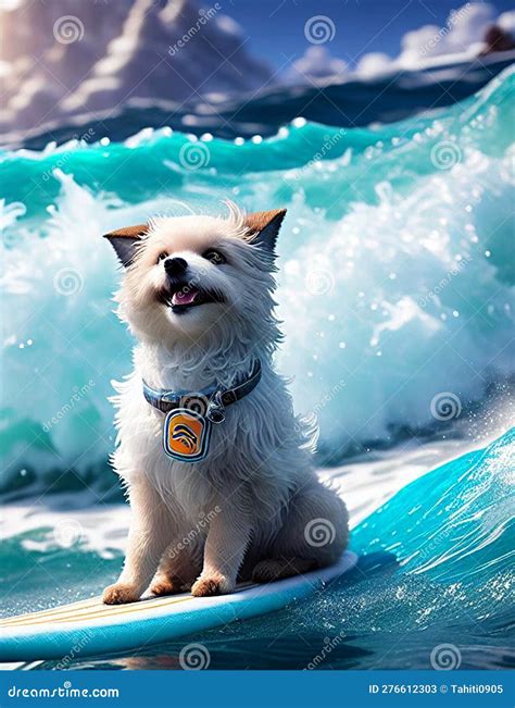 Cute funny dog surfing stock image. Image of portrait - 276612303