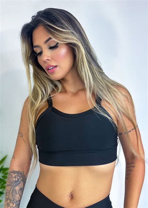 Top Cropped De Academia Fitness Forro Cores Preto Qqisso Modas