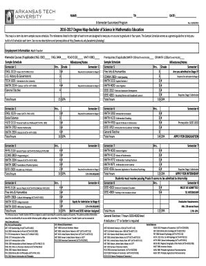 Fillable Online 2016 2017 Degree Map Bachelor Of Science In Mathematics