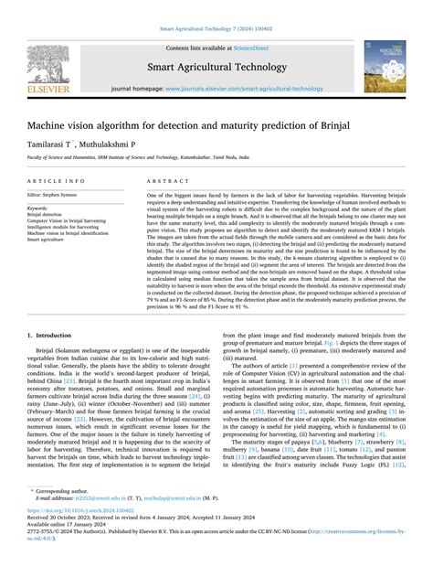 Pdf Machine Vision Algorithm For Detection And Maturity Prediction Of