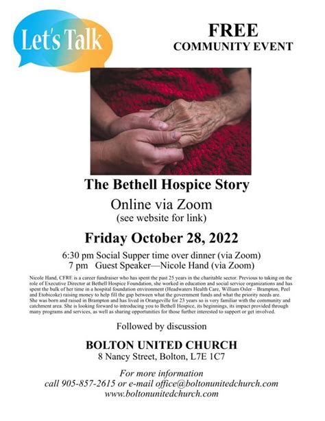 Bolton United Church Let S Talk The Bethell Hospice Story Just