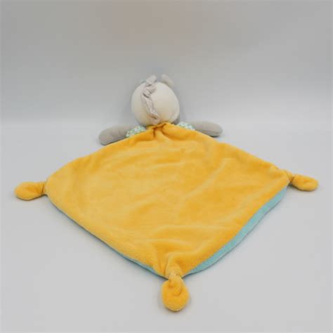 Doudou plat ane cheval zébre bleu jaune gris blanc MOTS D ENFANTS