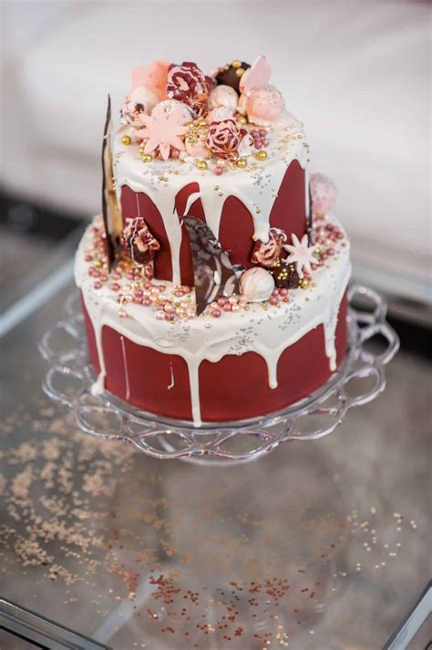 White Chocolate And Burgundy Drip Cake All Digital Photograph The