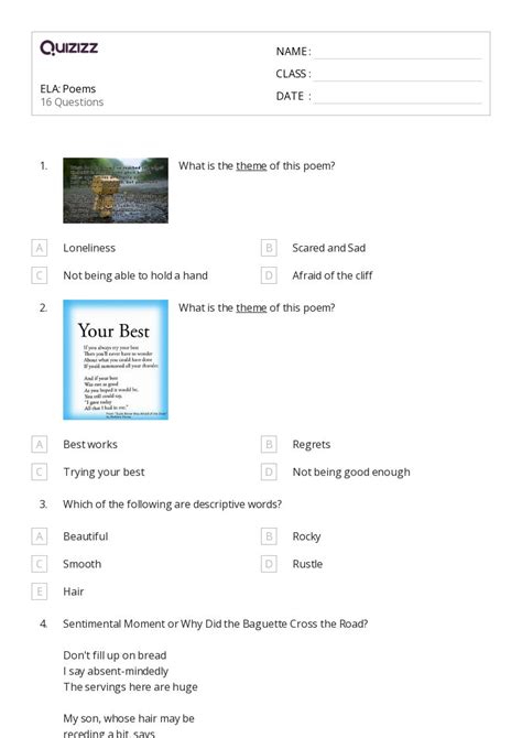 50 Poems Worksheets For 7th Grade On Quizizz Free Printable