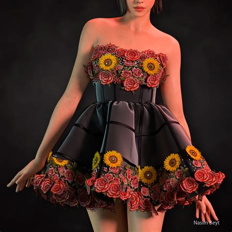 Artstation How To Model Embroidered Rose Dress In Clo3d