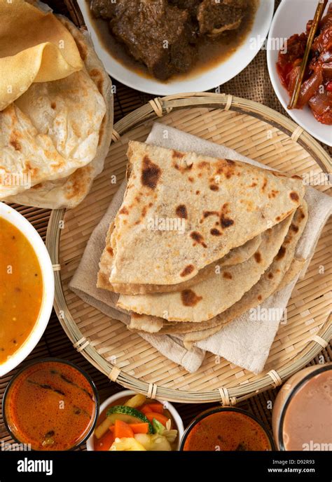 Indian Bread Chapati Flatbread Roti Canai Dal Curry Teh Tarik Or