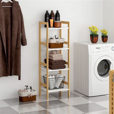 Kadyn 4 Tier Wood Free Standing Bathroom Floor Shelf Freestanding