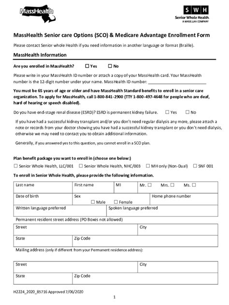 Fillable Online 2022 MassHealth SCO Medicare Advantage Enrollment