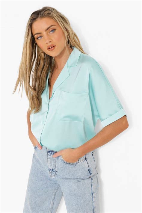 Satin Short Sleeve Shirt Boohoo