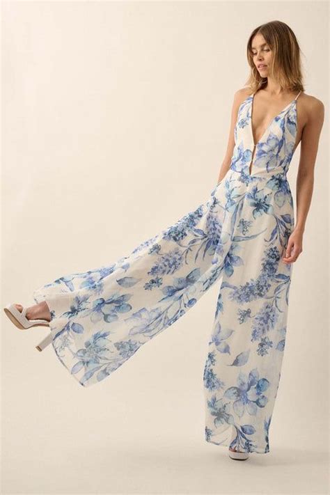 Garden Light Floral Chiffon Wide Leg Cami Jumpsuit In Bright