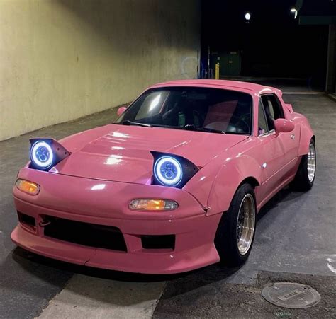 Pink Miata Car With Hood Up