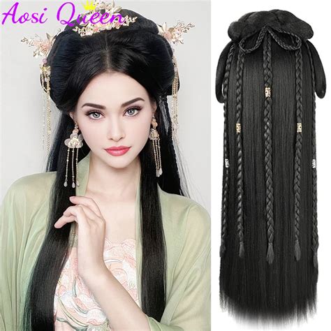 Aosi Synthetic Hanfu Wig Full Headgear Ancient Style Wig Bag All In One