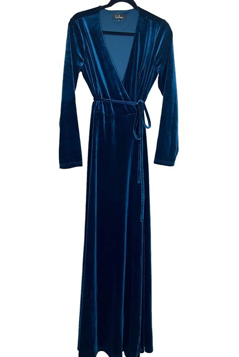 Lulus Jacinda Velvet Teal Long Sleeve Wrap Dress Siz… Gem