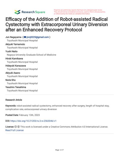 Pdf Efficacy Of The Addition Of Robot Assisted Radical Cystectomy