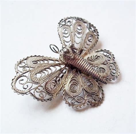 Vintage Sterling Silver Filigree Butterfly Brooch Very Fine