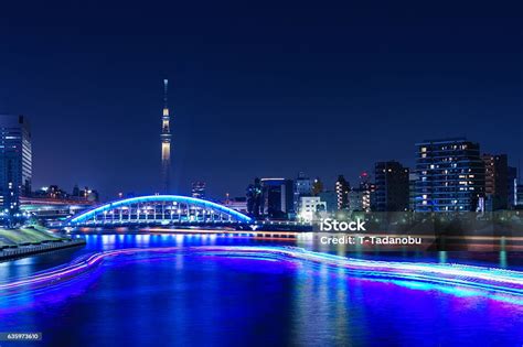 Tokyo Skytree And Eitai Bridge At Night Stock Photo Download Image