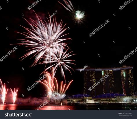 singapore national day parade fireworks stock photo edit