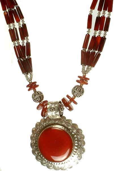 Carnelian Beaded Necklace Exotic India Art