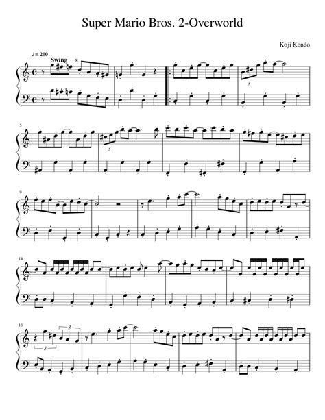 Super Mario Bros 2 Overworld Sheet Music For Piano Solo