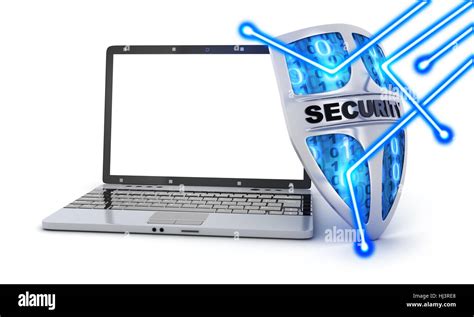 Abstract Shield Antivirus And White Screen Laptop 3d Illustration