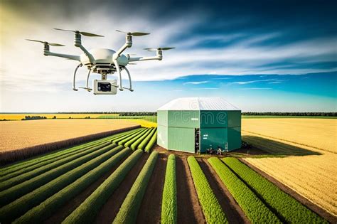 Solar Powered Drone Monitoring Crops In Future Farming With Generative