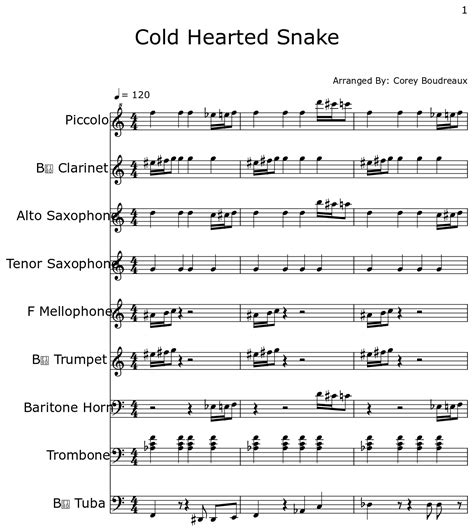 Cold Hearted Snake Sheet Music For Piccolo Clarinet Alto Saxophone